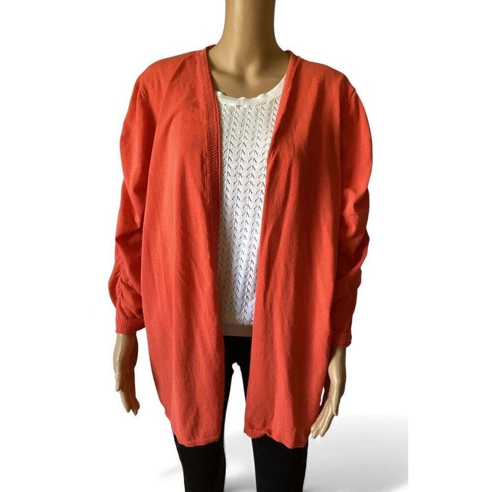 Chico's‎ vibrant orange 3/4 ruched sleeves detailing sz XXL